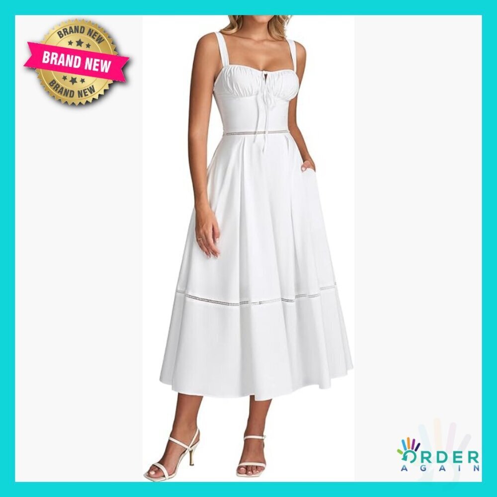 Floral Corset Midi Dress Lace Up Cutout Flowy Summer Wedding Guest Sundress